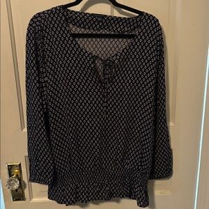Tommy Hilfiger Navy and White Patterned Top